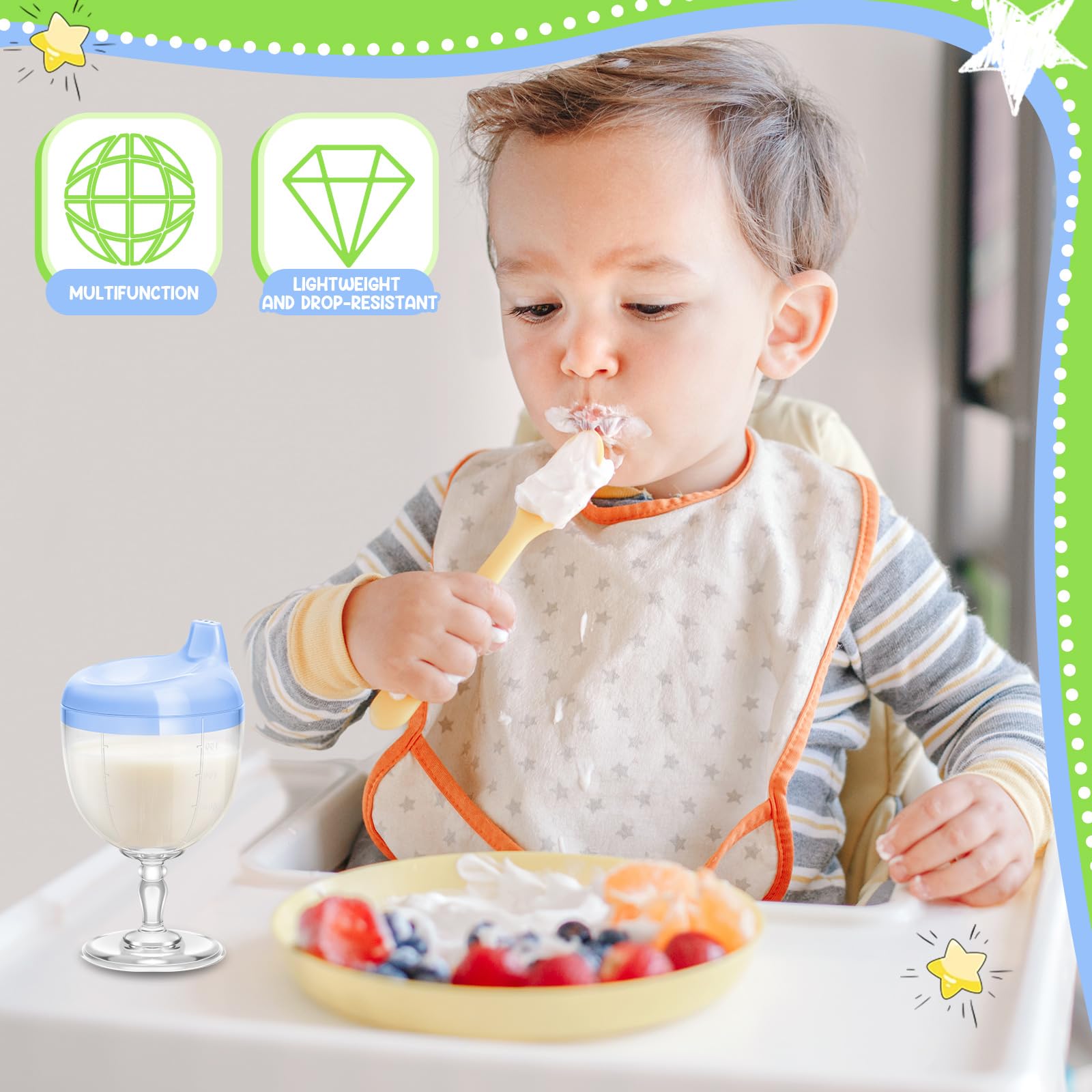Irenare 2-pack kids cups in blue and green for everyday use.