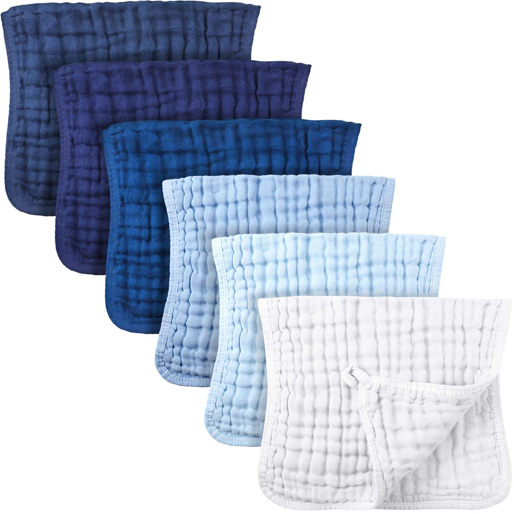 Irenare muslin burp cloths flatlay in blue series for easy packing