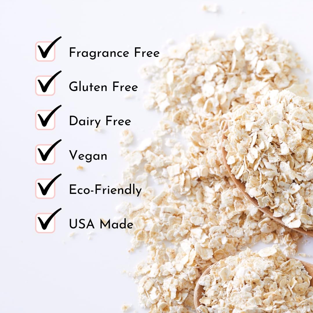 Irene Organics Oatmeal Bath Powder poured in tub, creating a mild, calming bath.
