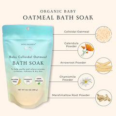 Irene Organics Oatmeal Bath Powder dissolving in warm water for a soothing bath.