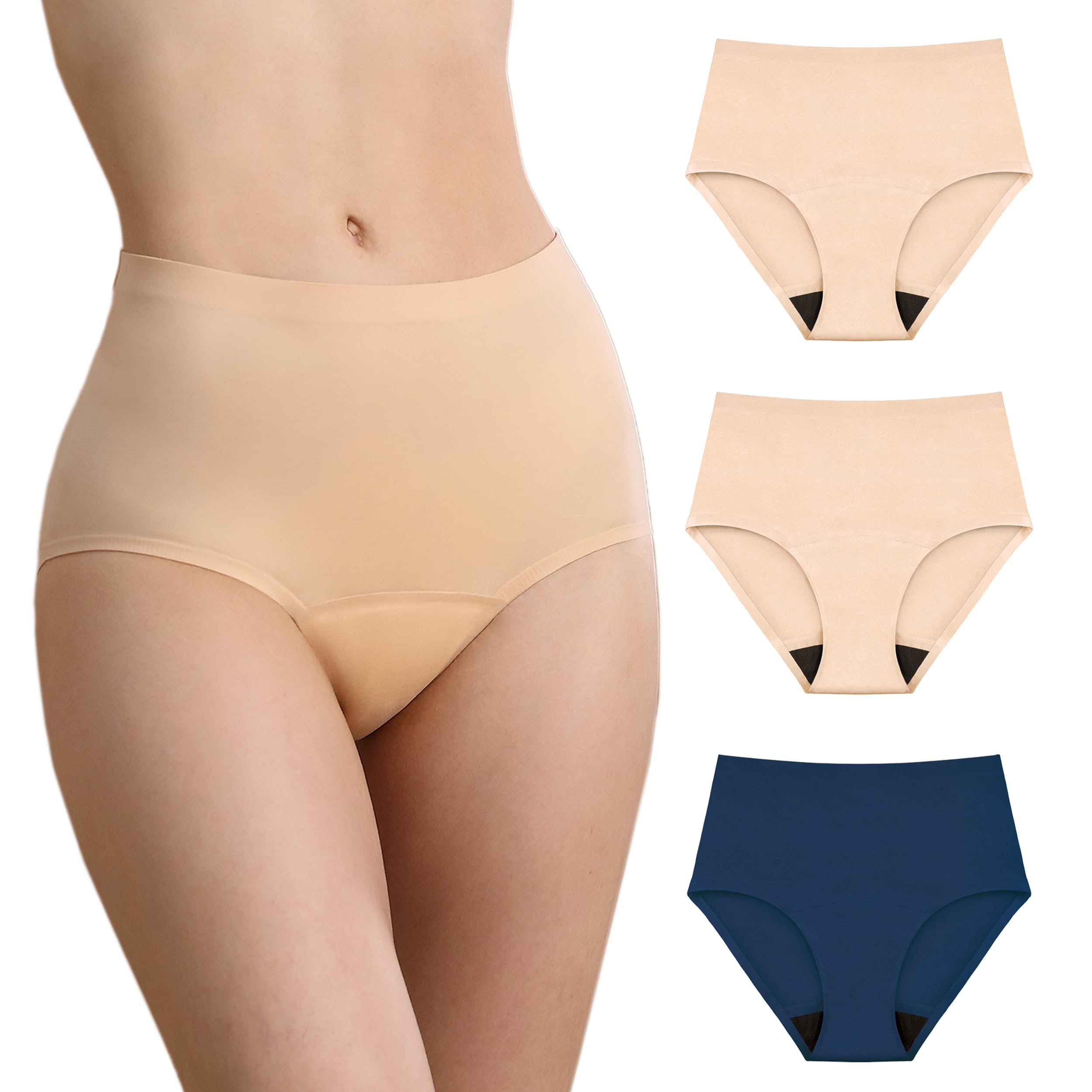 IRISMORII washable underwear trio pack with leak protection in beige tones