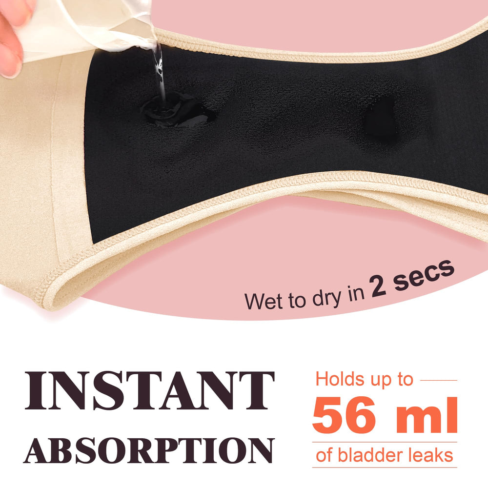 IRISMORII beige panties close-up of absorbent core for quick absorption.