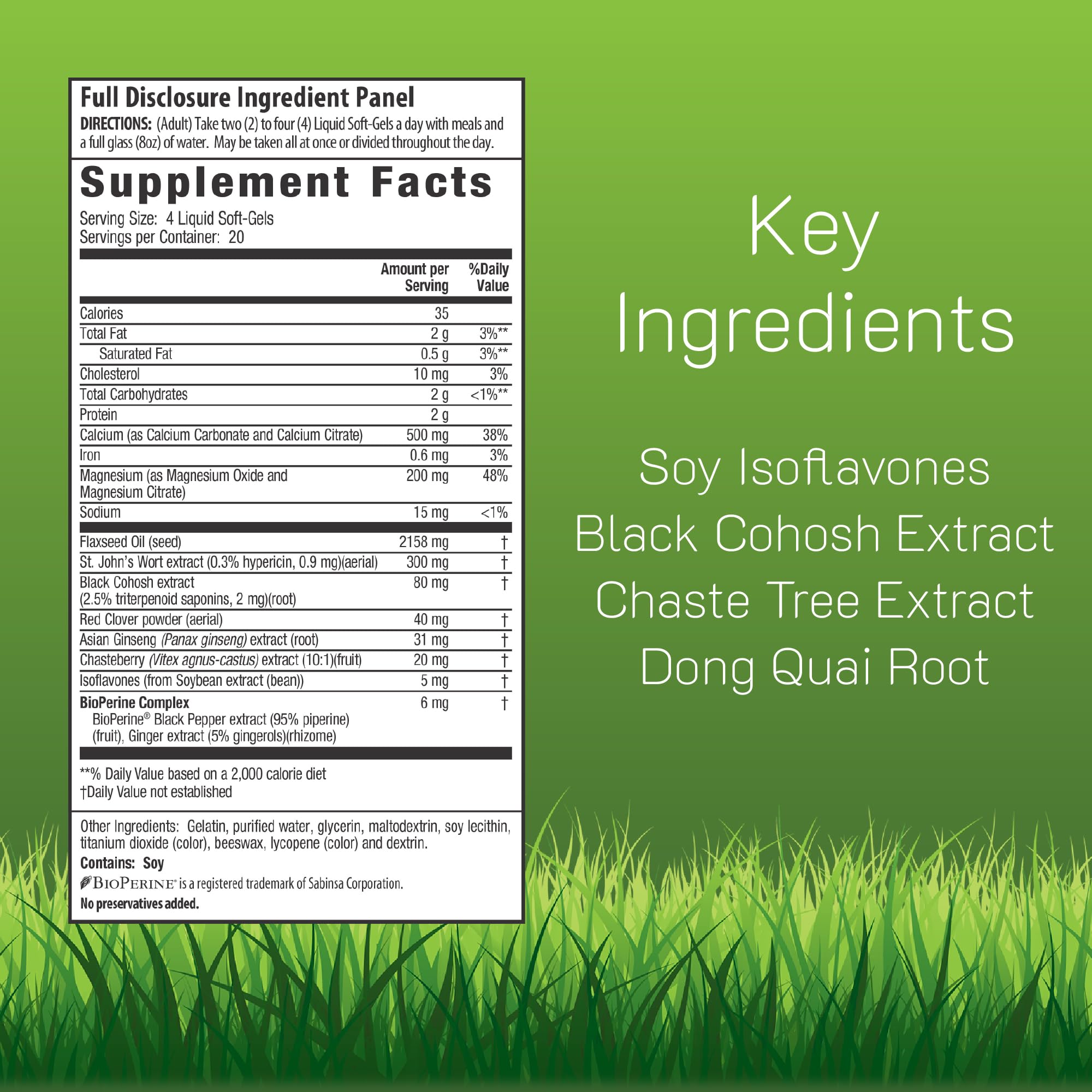 Irwin Naturals EstroPause softgels close-up highlighting easy-to-swallow liquid capsules.