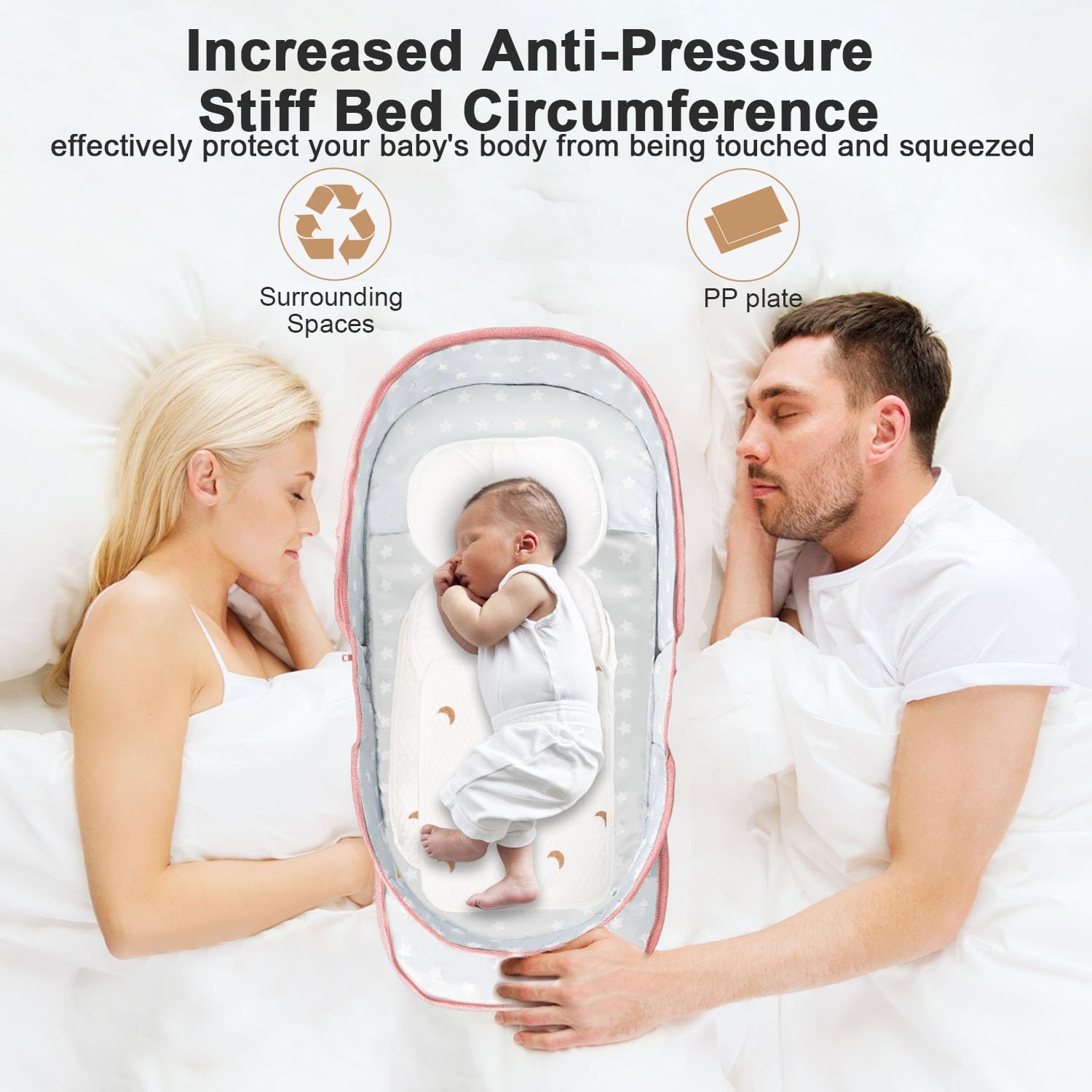 ISELECTOR baby bassinet features breathable mesh for airflow and comfort.