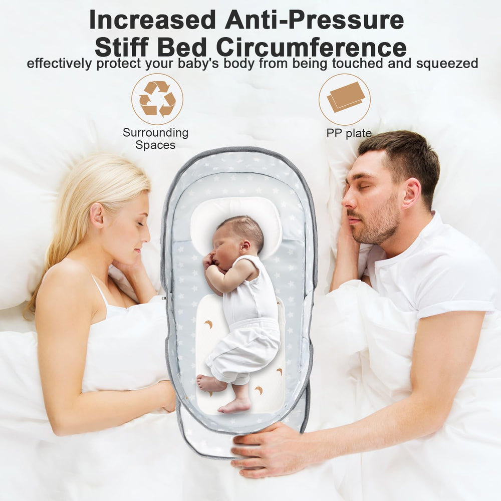 ISELECTOR bassinet with raised edges promoting a safe cosleeping area