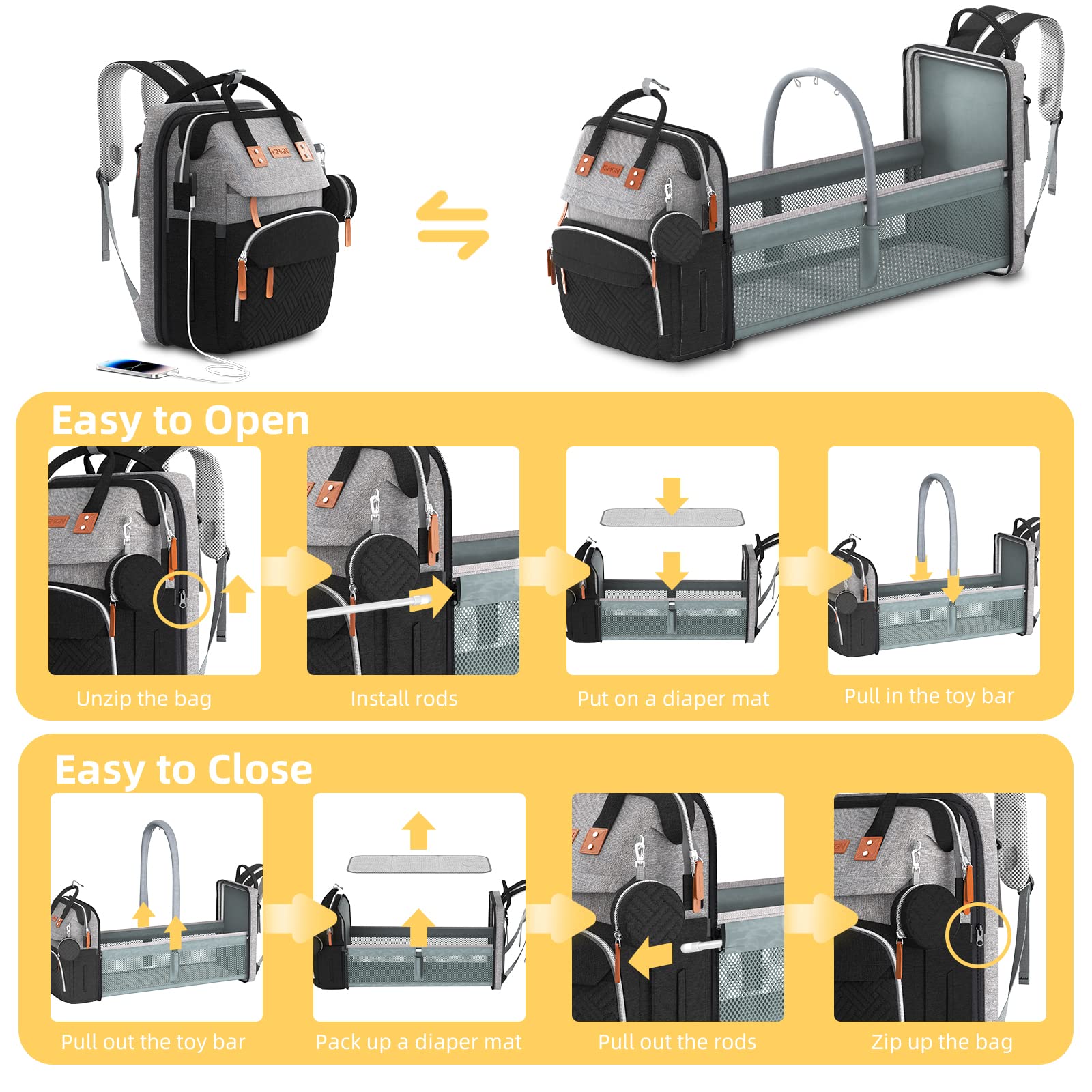 ISMGN multi-use straps and USB port add convenient on-the-go use.
