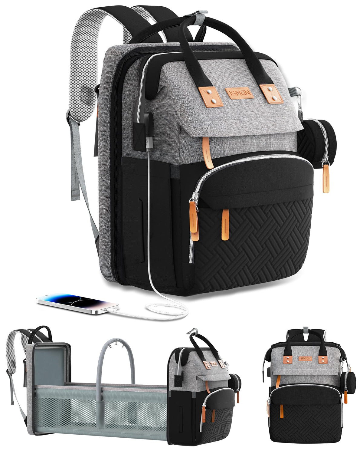 ISMGN diaper bag backpack with changing-station for easy on-the-go changes.