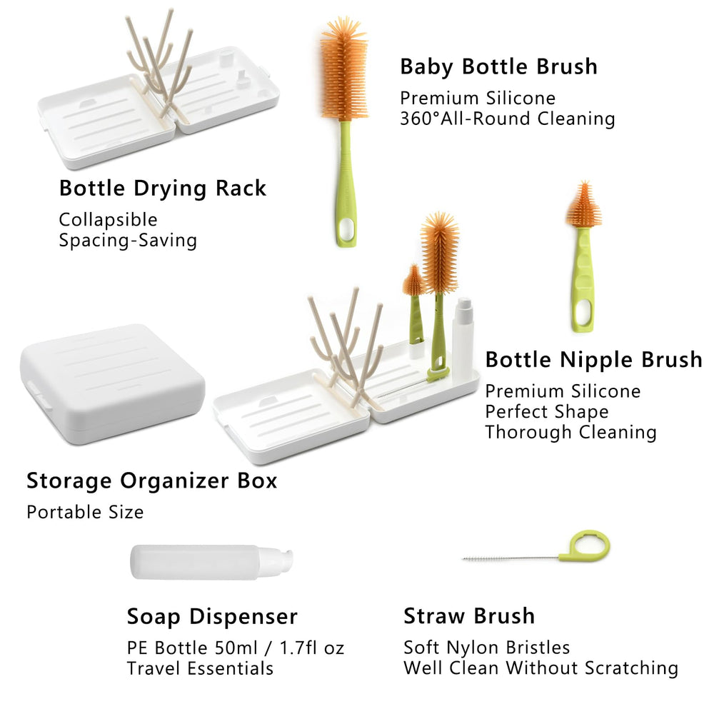 Ismosm portable bottle brush kit, nipple brush, gentle bottle prep while traveling