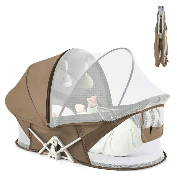 ISELECTOR portable baby bassinet folded for easy travel and compact storage.