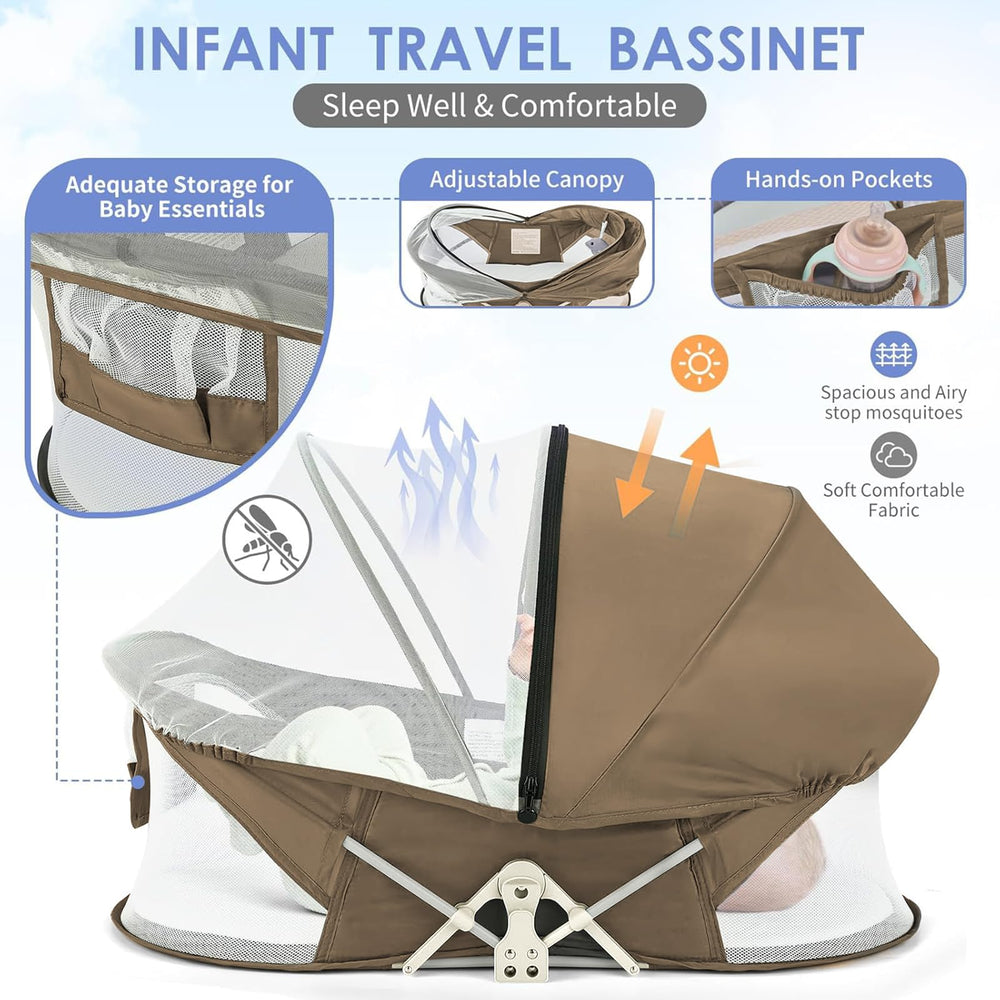 ISELECTOR portable baby bassinet lightweight frame enables effortless carrying on trips.