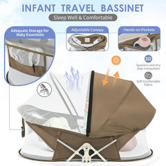 ISELECTOR portable baby bassinet lightweight frame enables effortless carrying on trips.