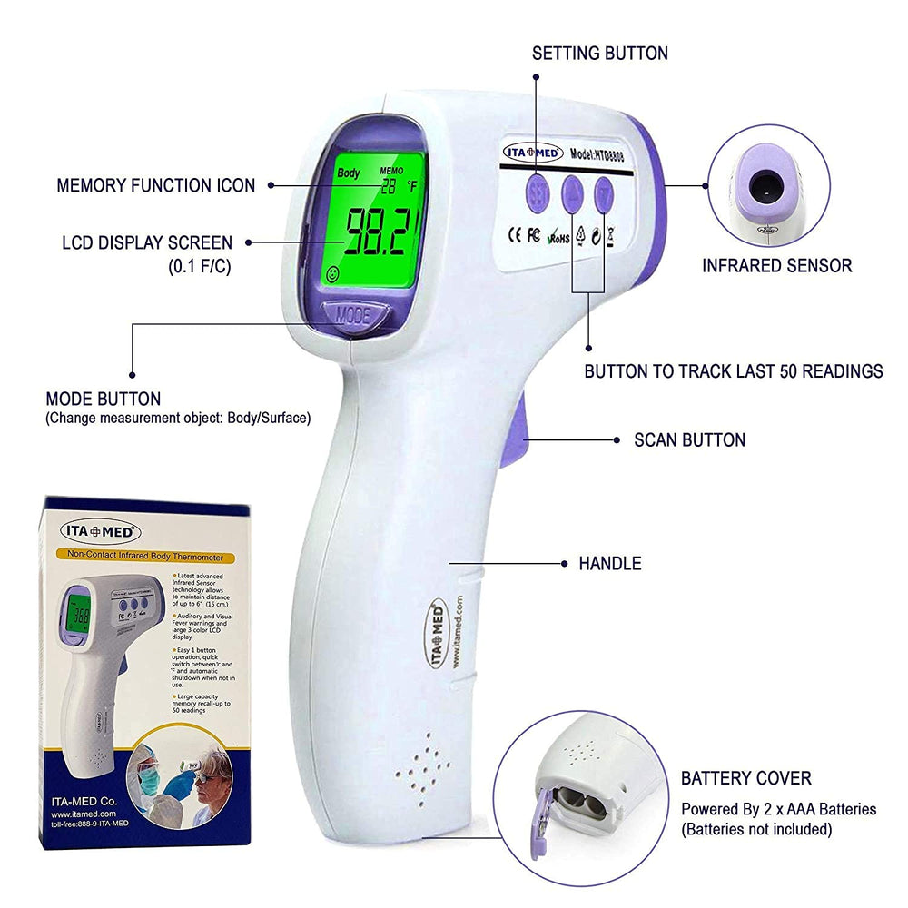 ITA-MED fever alert and 50-reading memory track temperature trends.