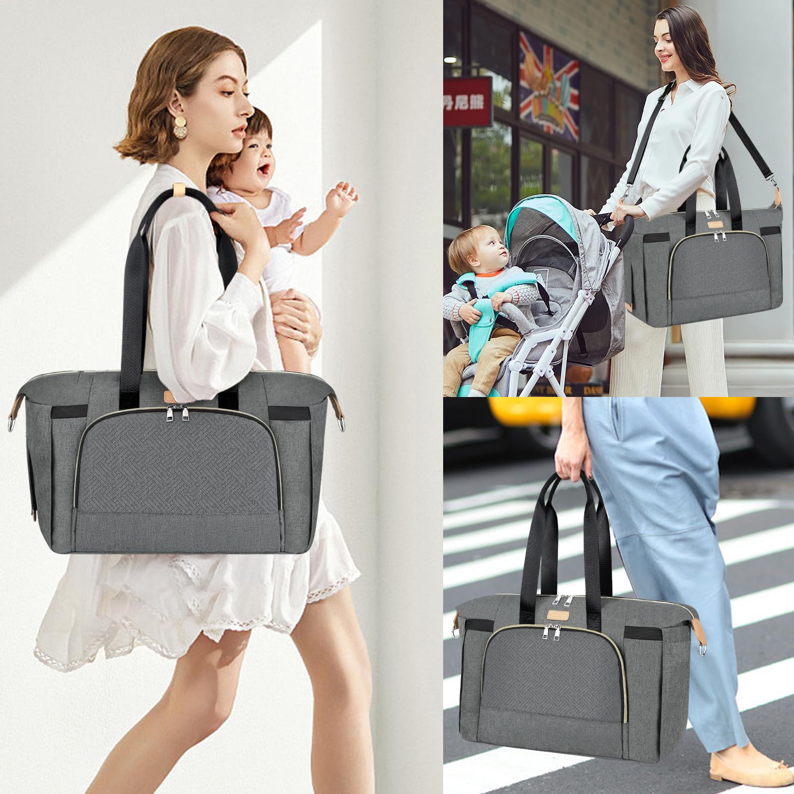 ITIEZY diaper bag tote stroller straps for hands-free walking