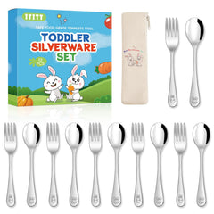 ITITT 12-piece toddler utensils set with forks and spoons for easy family meals.