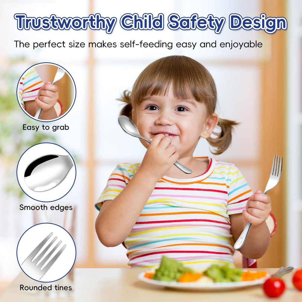 ITITT 18/0 stainless steel kid cutlery is durable and dishwasher-safe.
