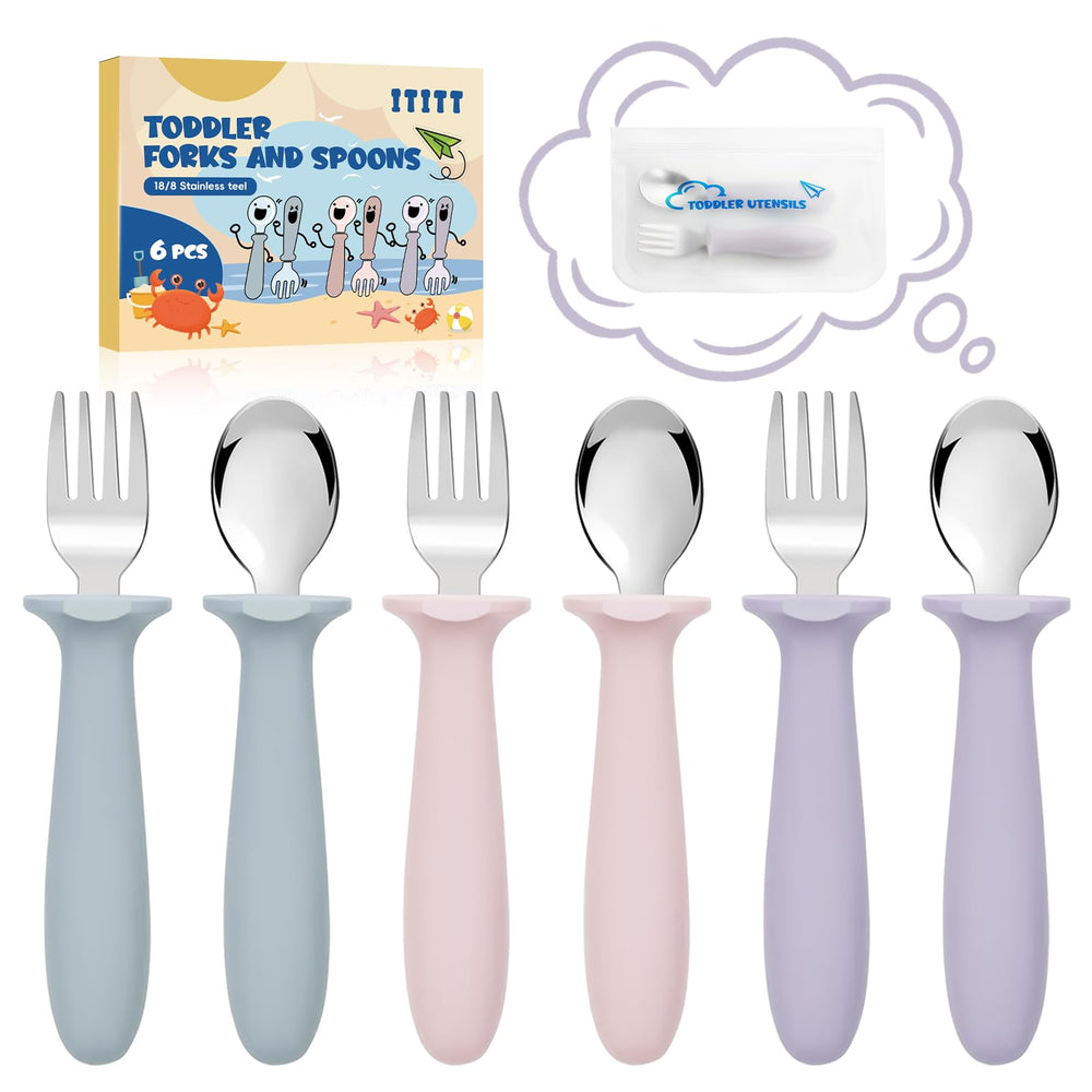 ITITT 6pc toddler utensils in soft colors ideal for transitional meals.