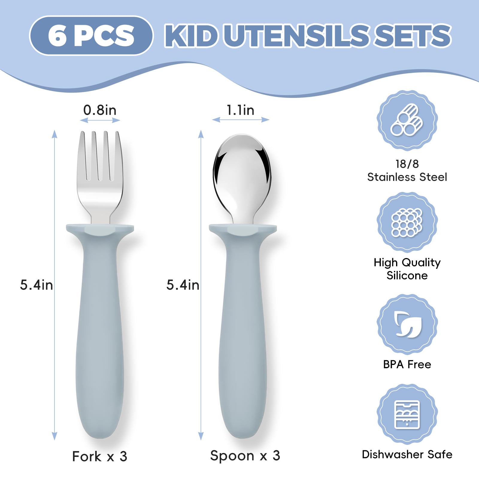 ITITT toddler utensils with silicone handles offer a comfortable, safe grip for little hands.