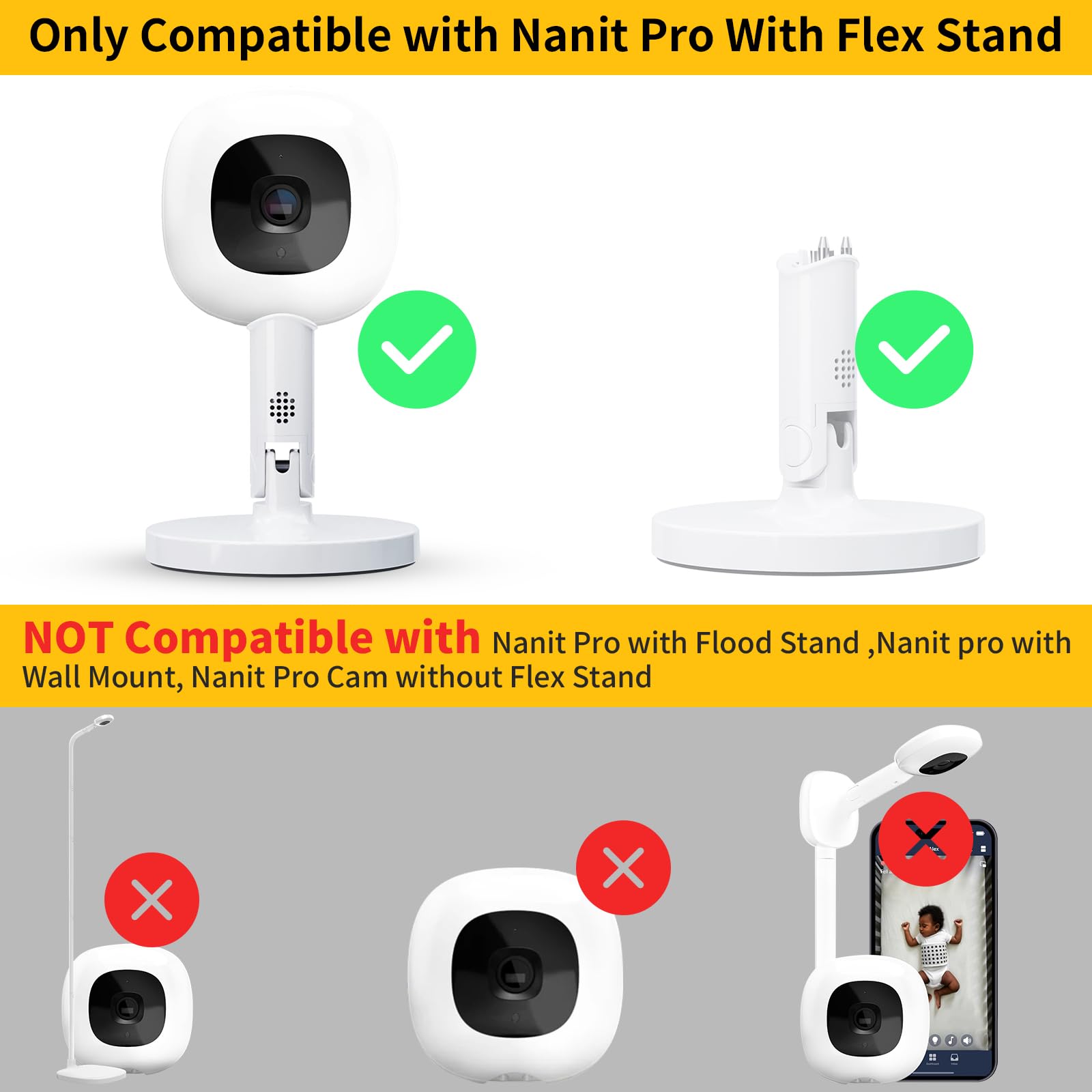 iTODOS flexible arm with gooseneck enables 360-degree angling for better baby perspective.
