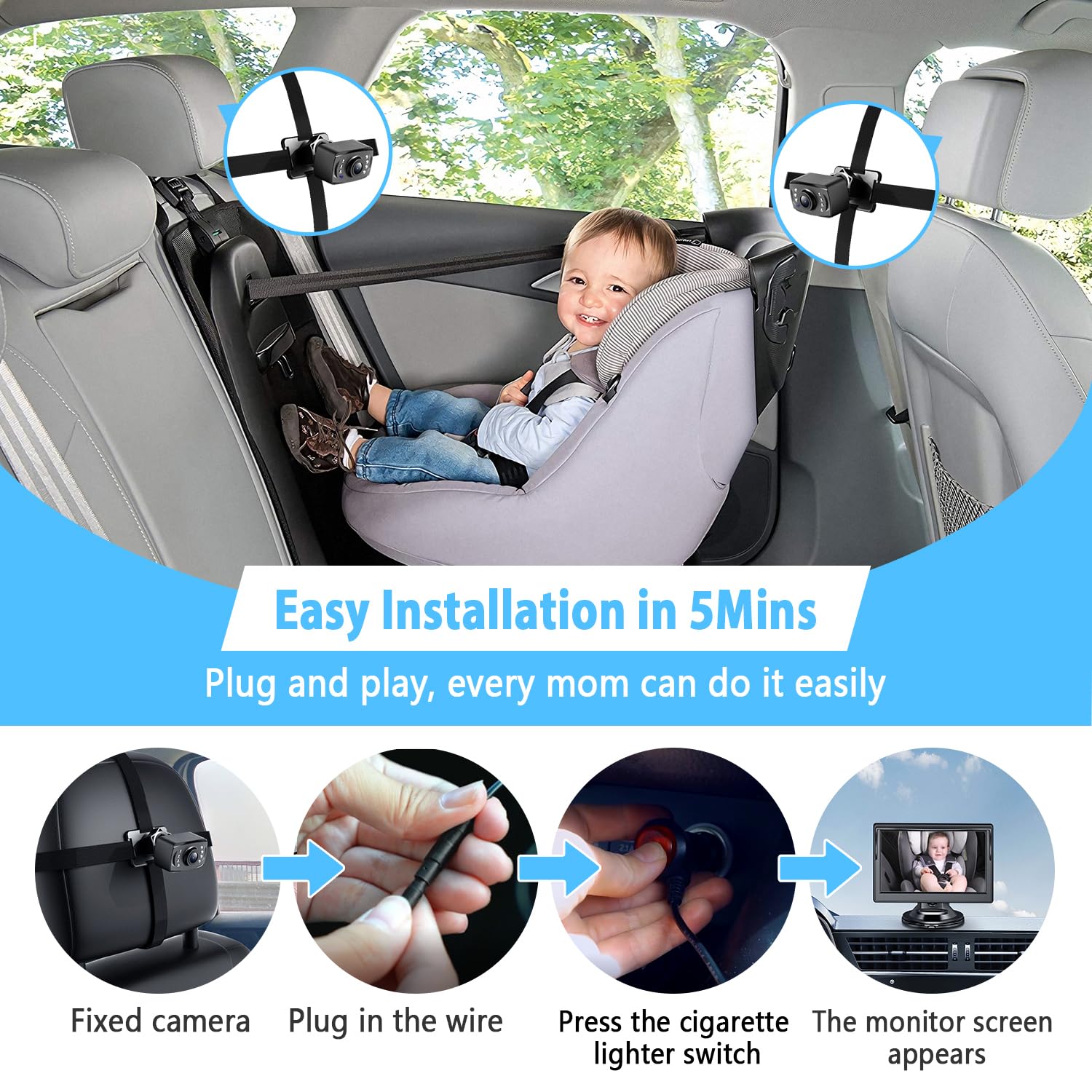 Itomoro backseat camera with headrest mount stays securely in place.
