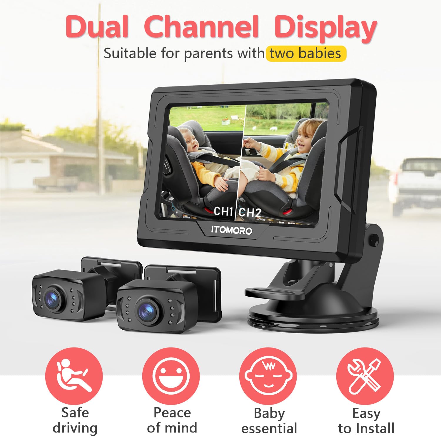 Itomoro 1080p wide-angle lens captures rear seat area clearly.