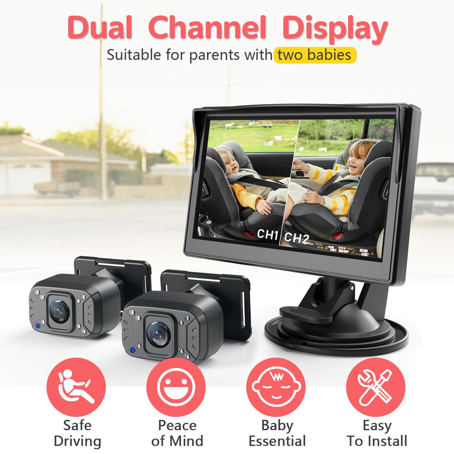 Itomoro baby camera backseat view captures both kids for better supervision during trips.