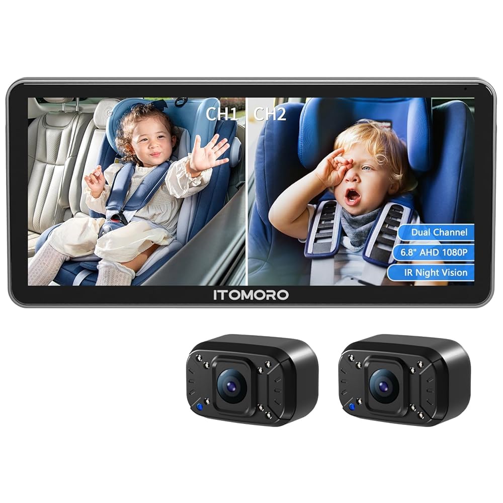 Itomoro baby camera with dual-channel display showing two views for safer rides