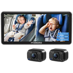 Itomoro baby camera with dual-channel display showing two views for safer rides