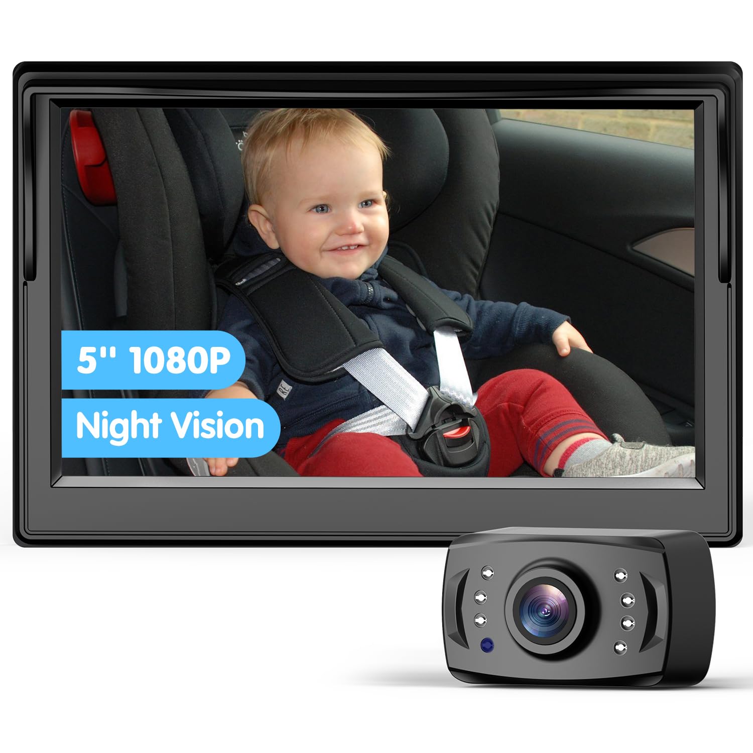 Itomoro baby car camera display offers crisp 1080p visuals for backseat monitoring.