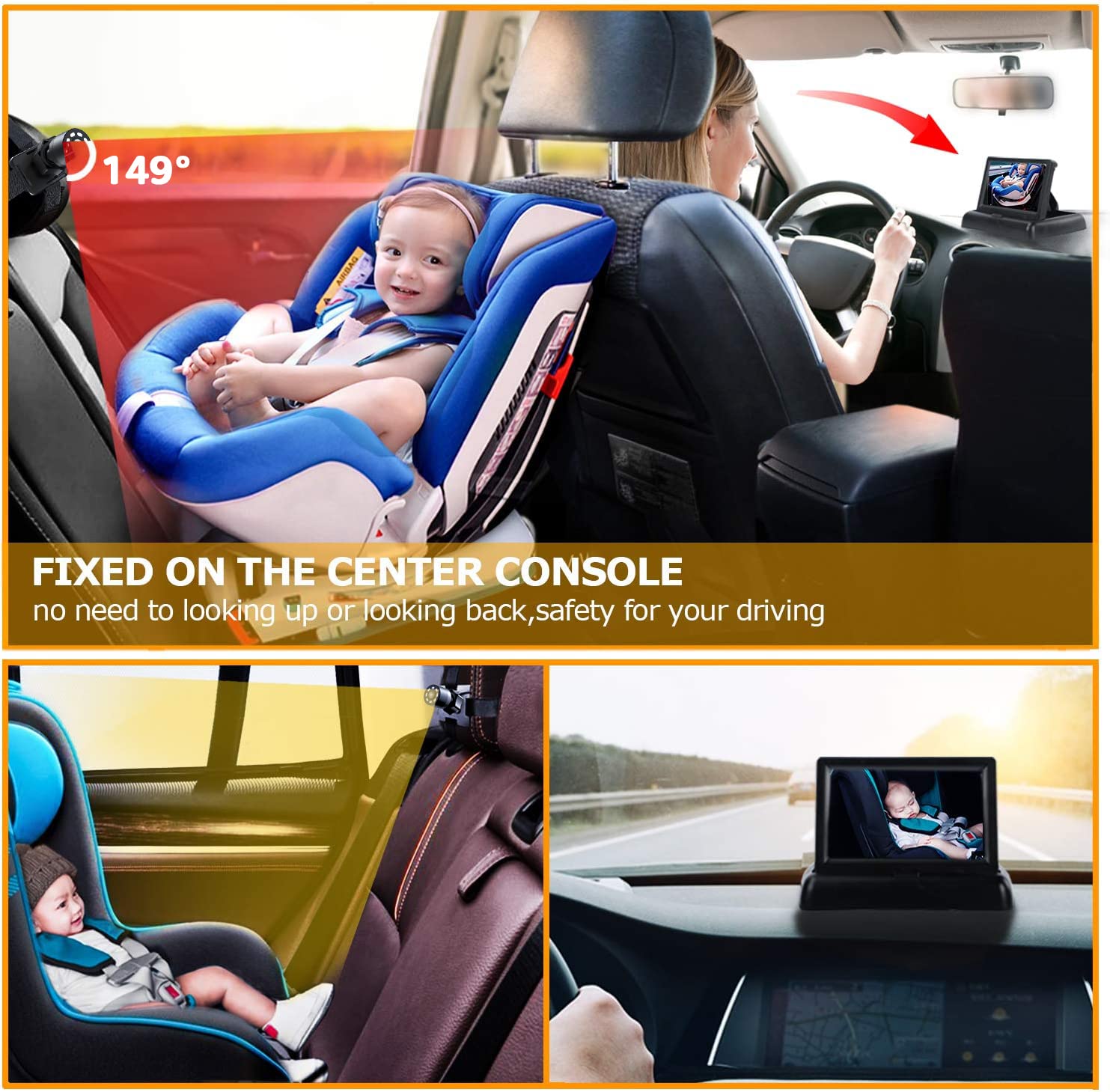 Itomoro baby car mirror wide-angle 149° captures every detail of your infant.