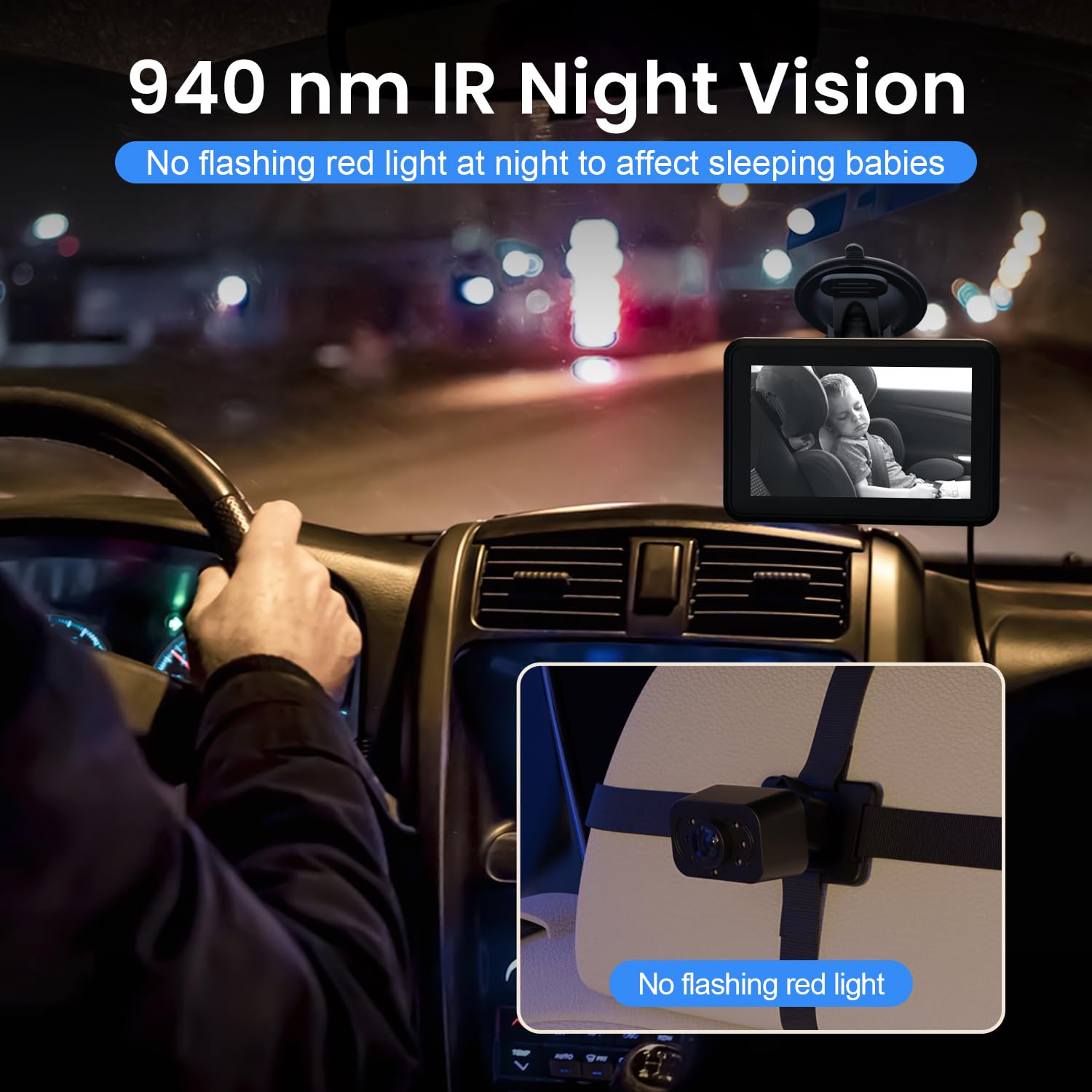 Itomoro suction cups provide secure, tool-free attachment to headrests.