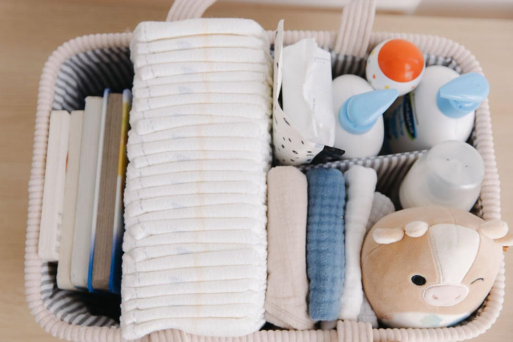 Itsy Bitsy Tot Diaper Caddy pink curdoroy in car setup for on-the-go outings