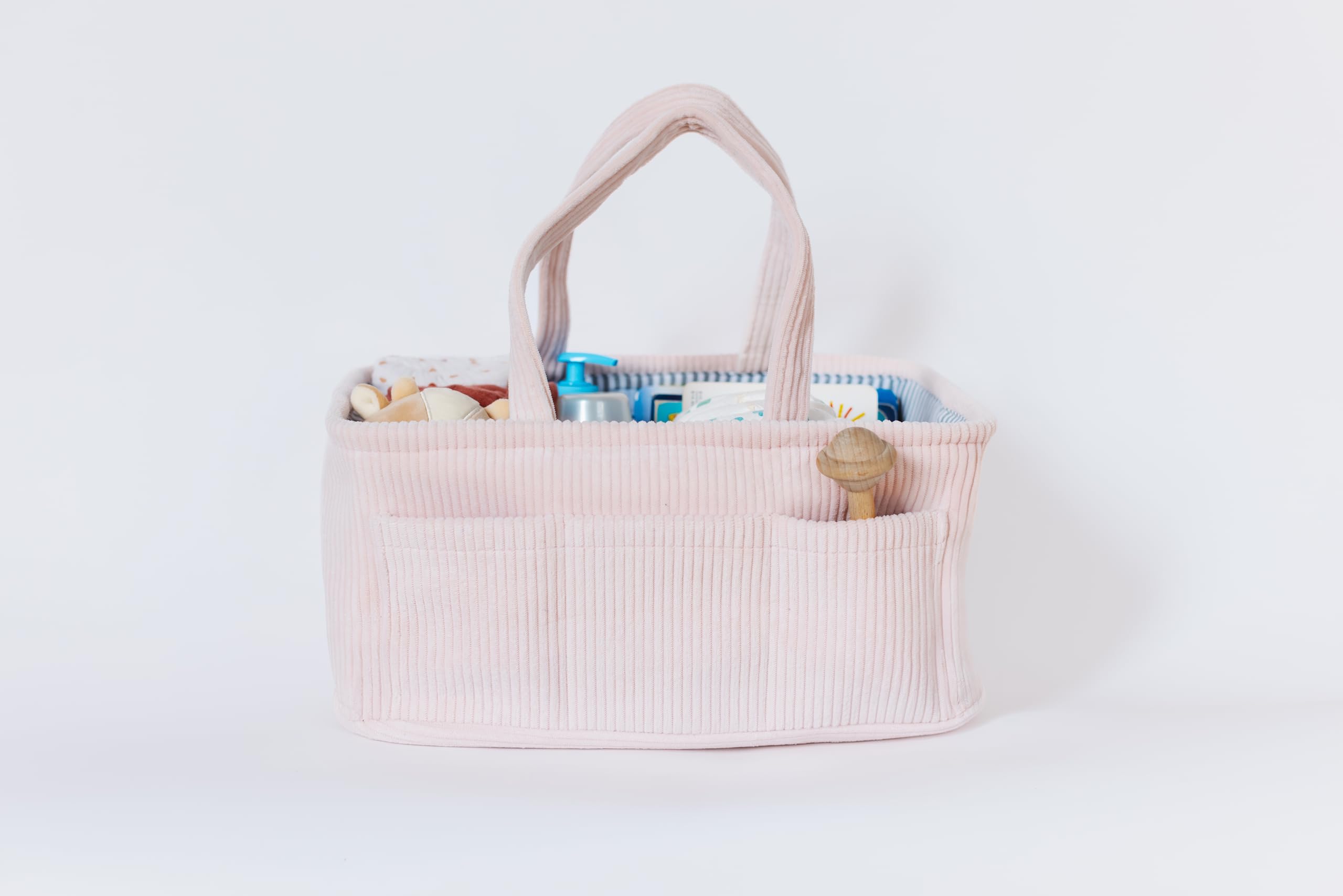 Itsy Bitsy Tot Diaper Caddy pink curdoroy with multiple compartments for quick supplies