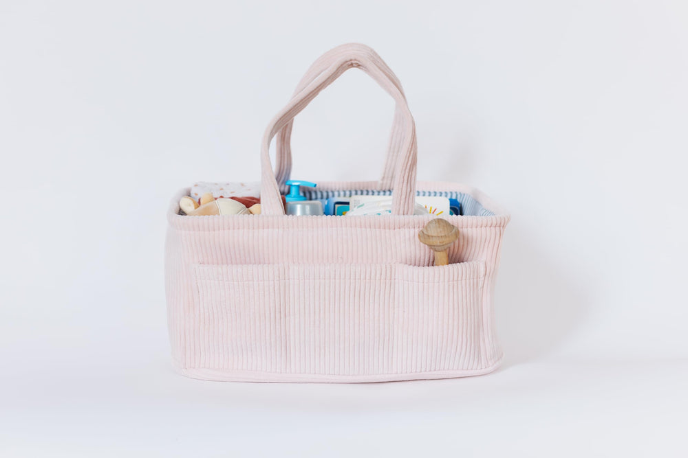 Itsy Bitsy Tot Diaper Caddy pink curdoroy with multiple compartments for quick supplies