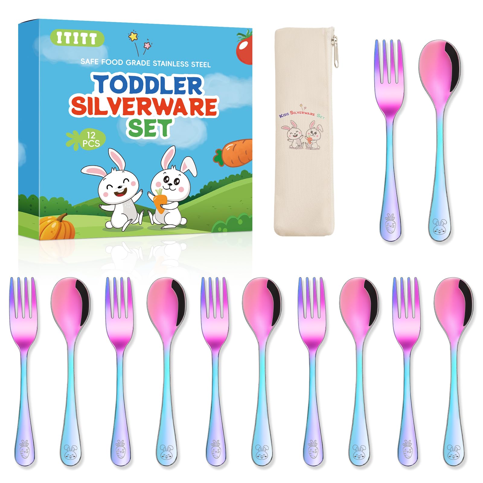 ITITT 12-piece rainbow toddler utensils set ready for independent eating