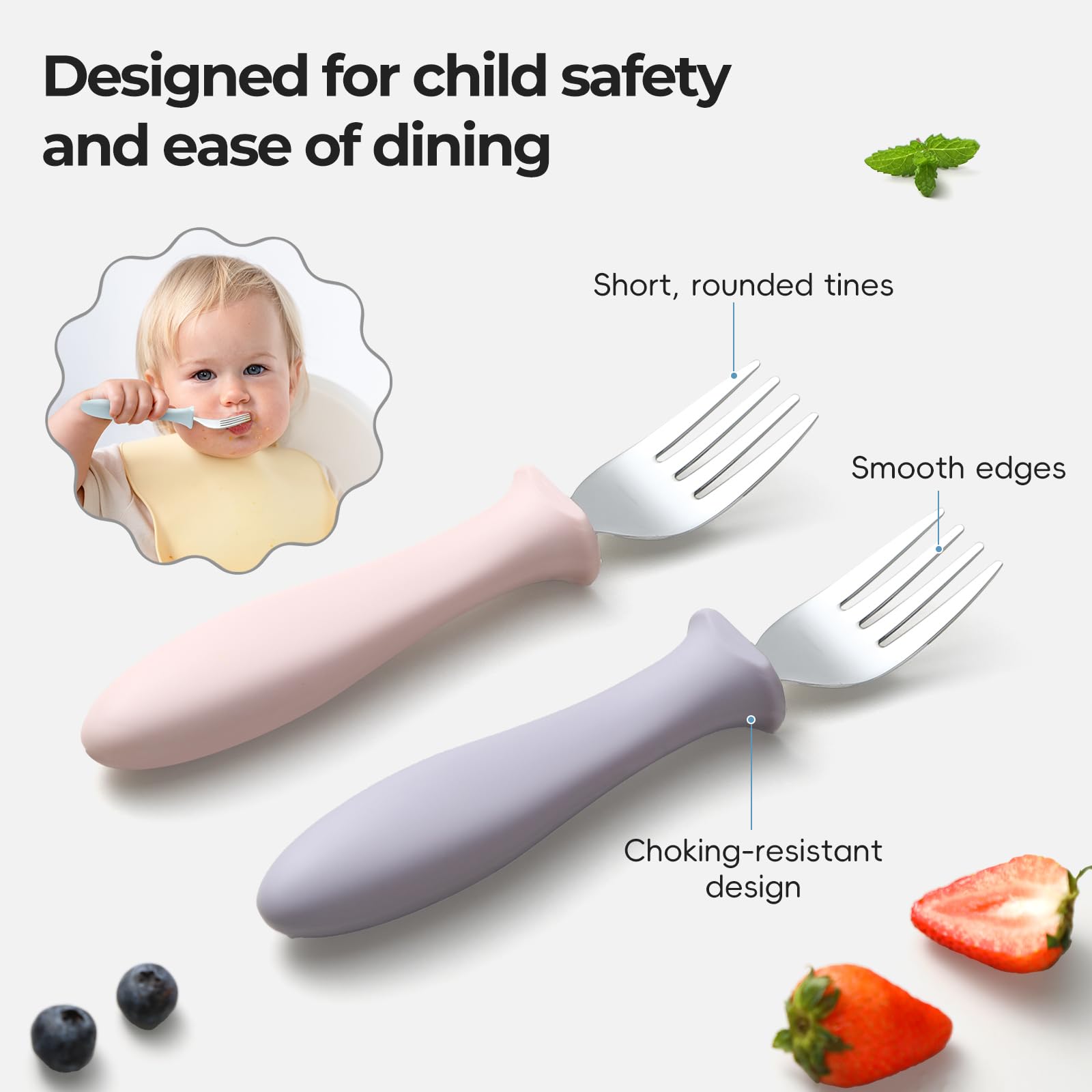 ITITT toddler forks feature choking barrier and rounded tines for safety