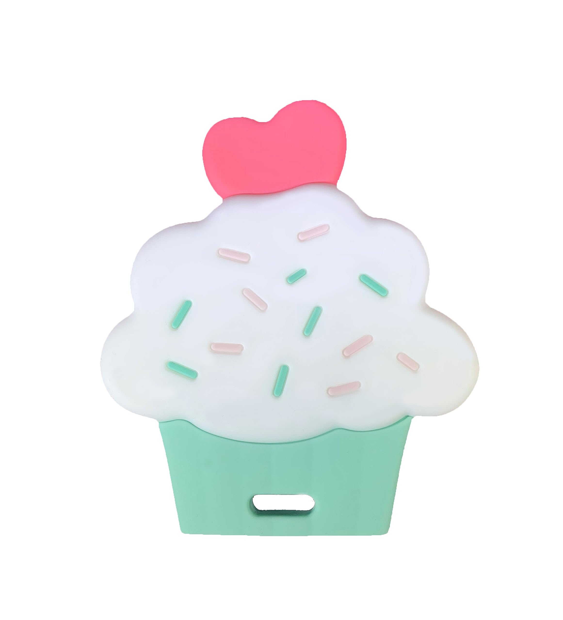 Itybity Cupcake Teether in soft silicone for soothing baby gums during play.