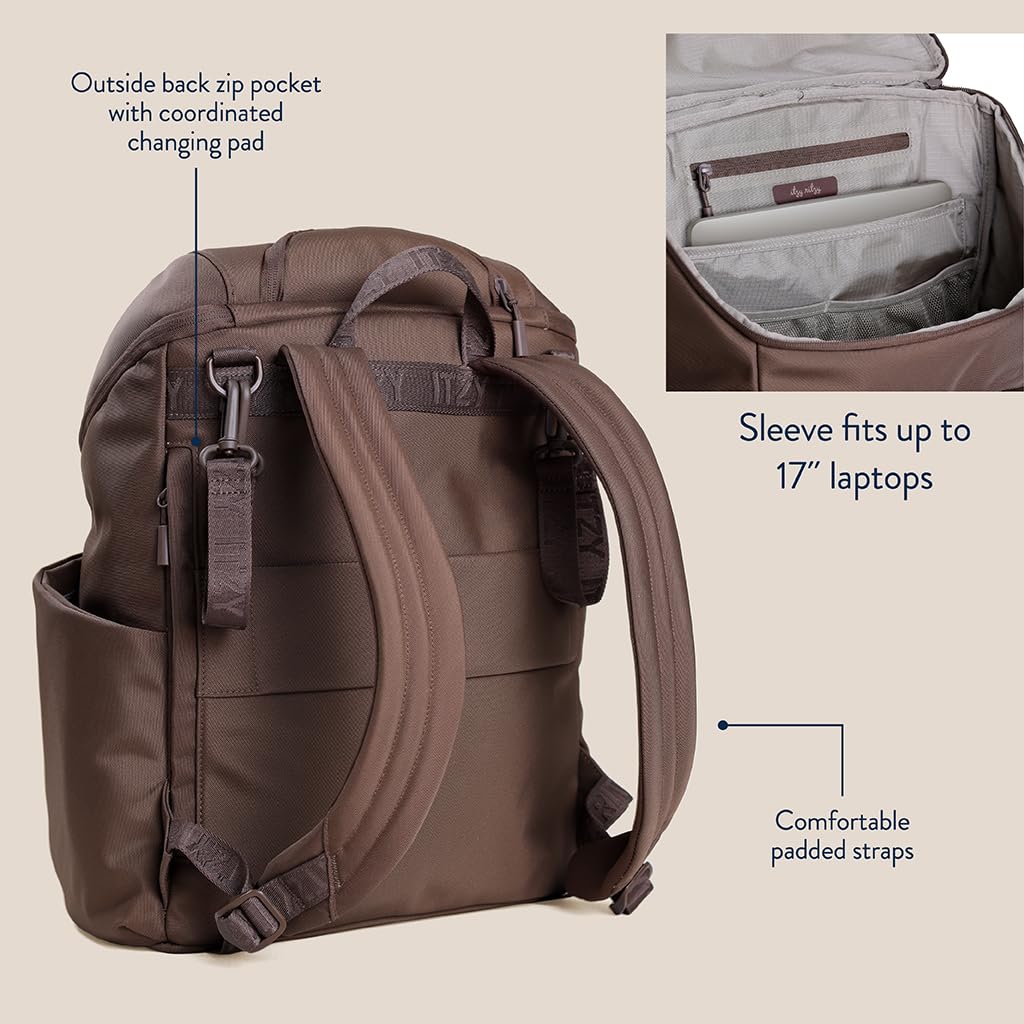 Itzy Ritzy Belong Bucket Backpack Mocha 16 pockets to organize essentials