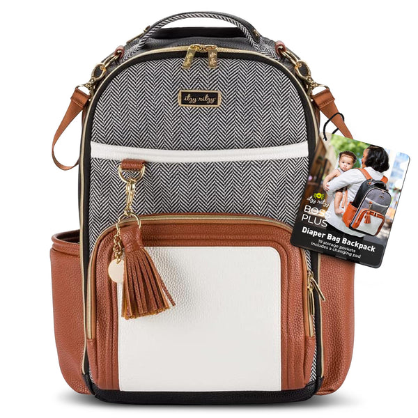 Itzy Ritzy Boss Plus backpack front pocket for quick access to essentials