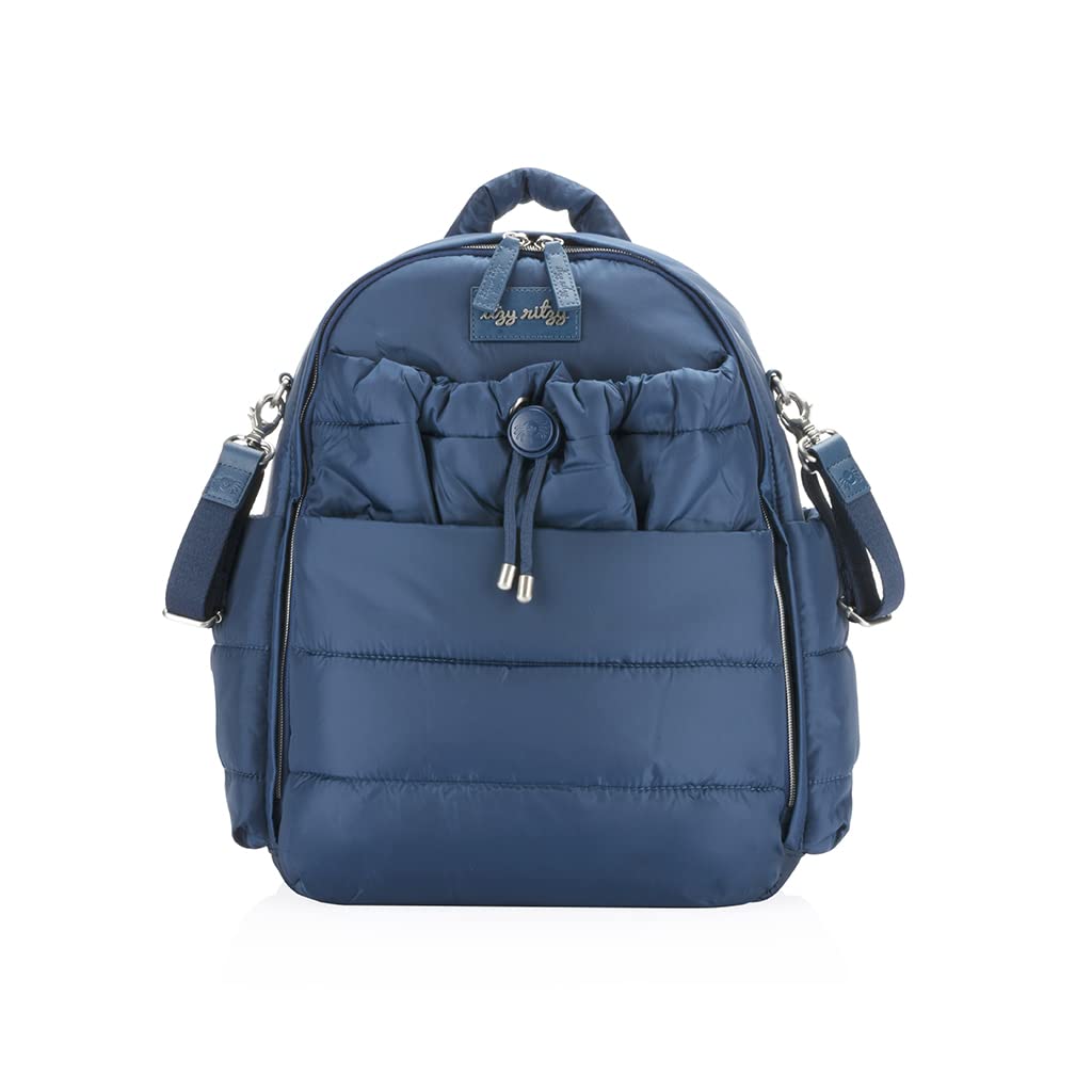 Itzy Ritzy Dream Diaper Bag Backpack front view with organized external pockets for quick access.