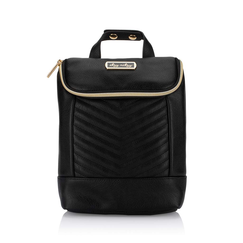 Itzy Ritzy insulated bottle bag front view shows space for three bottles on the go.