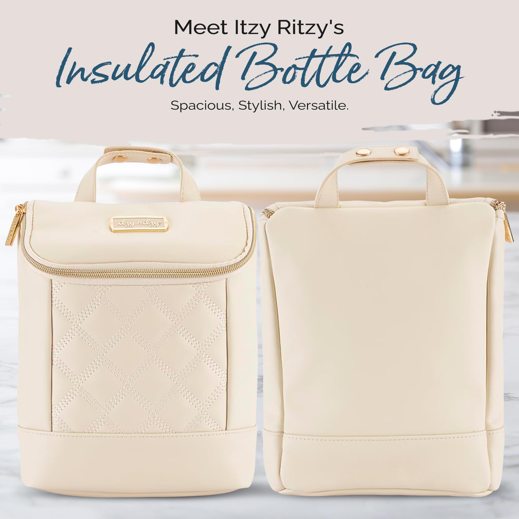 Itzy Ritzy bottle bag interior pocket for ice pack cooling.