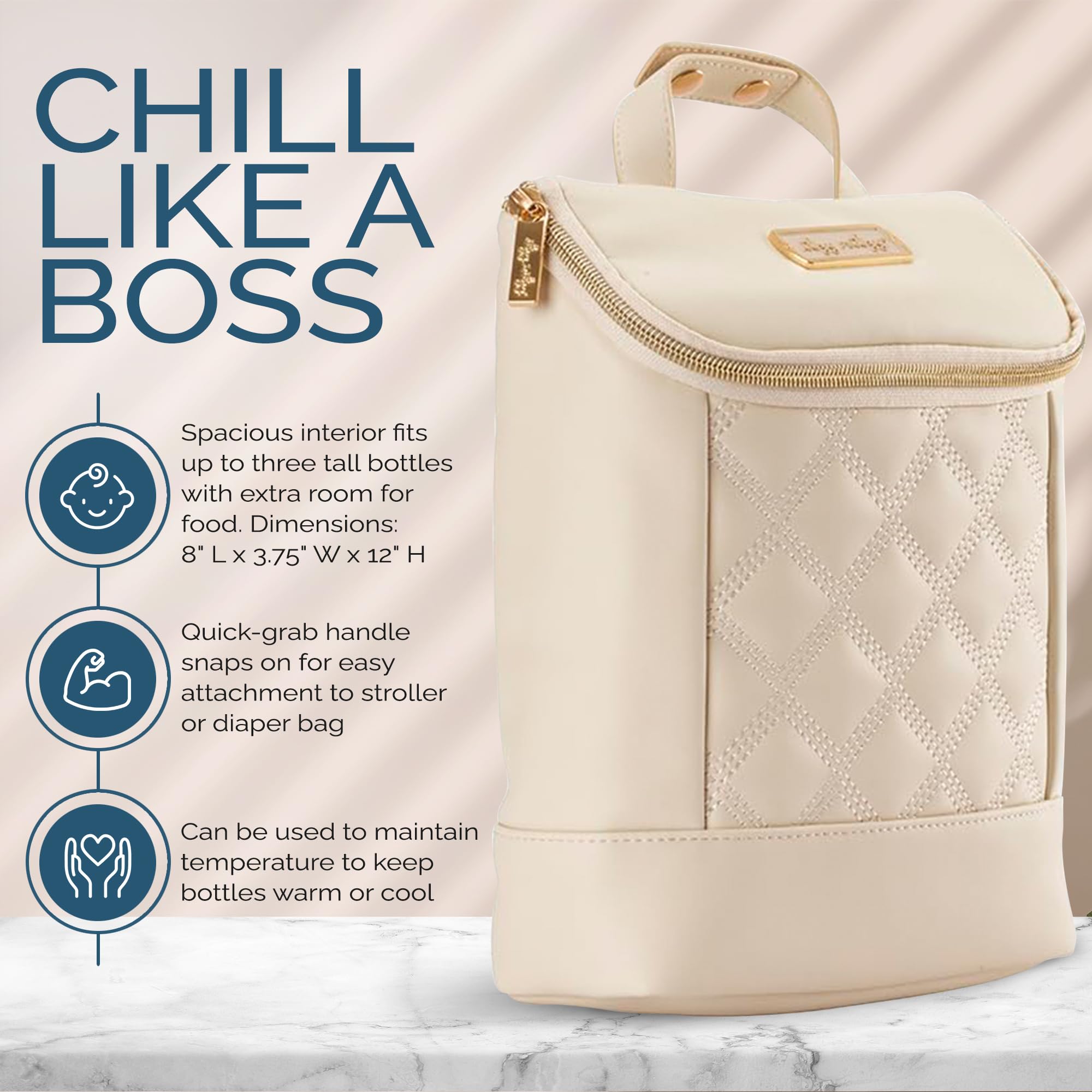 Itzy Ritzy vegan leather bottle bag is lightweight and durable.