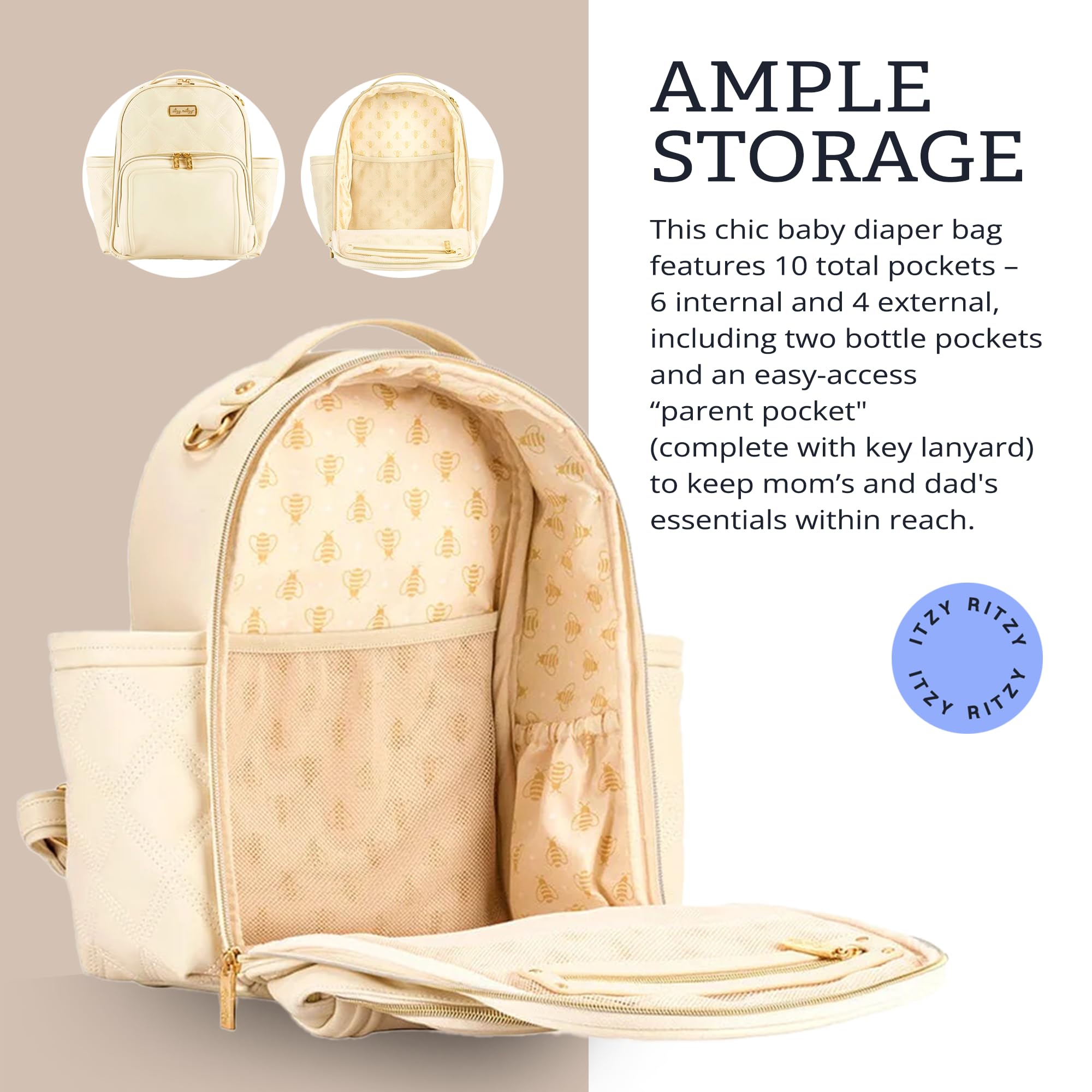 Itzy Ritzy Mini Plus Backpack adjustable shoulder straps for comfortable wear.