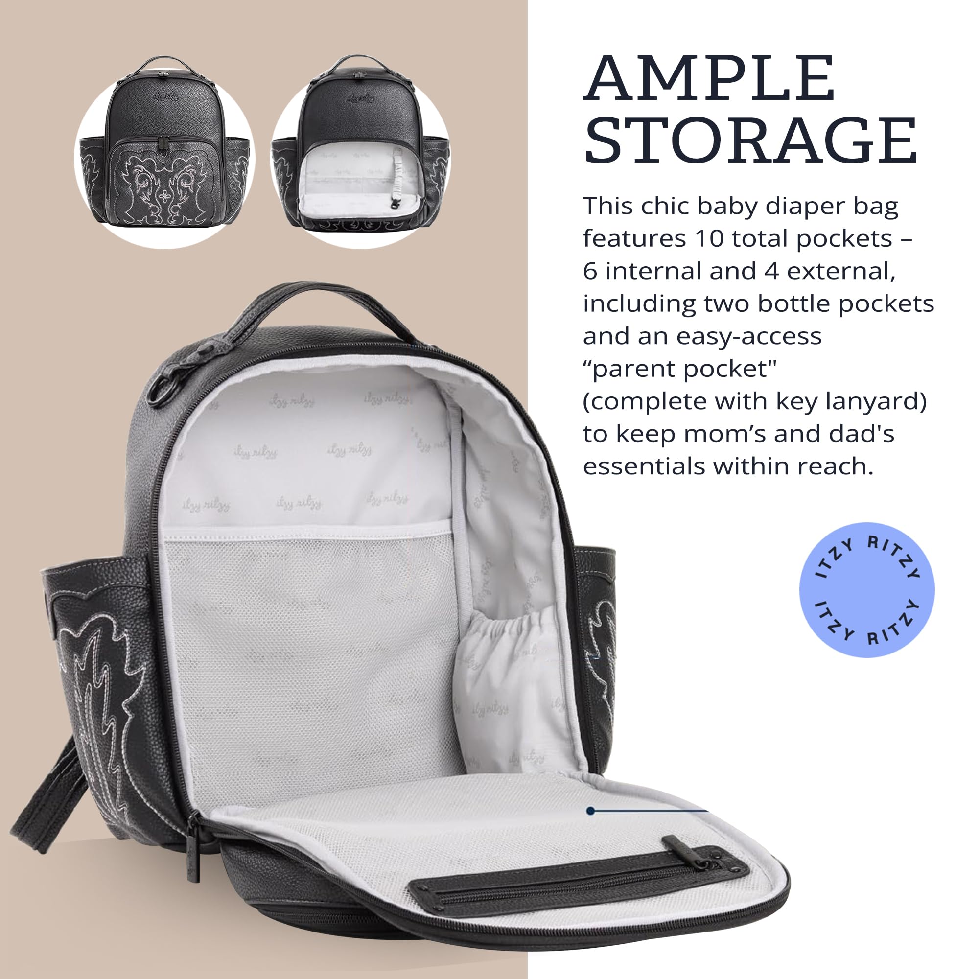 Itzy Ritzy Mini Plus Outlaw changing pad is easy to wipe after diaper changes