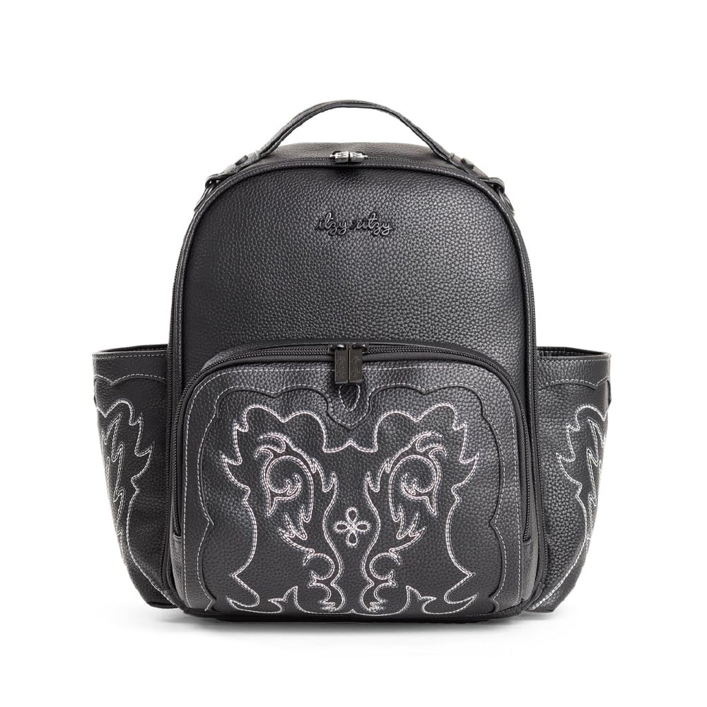 Itzy Ritzy Mini Plus Outlaw front view highlights chic vegan leather and compact carry