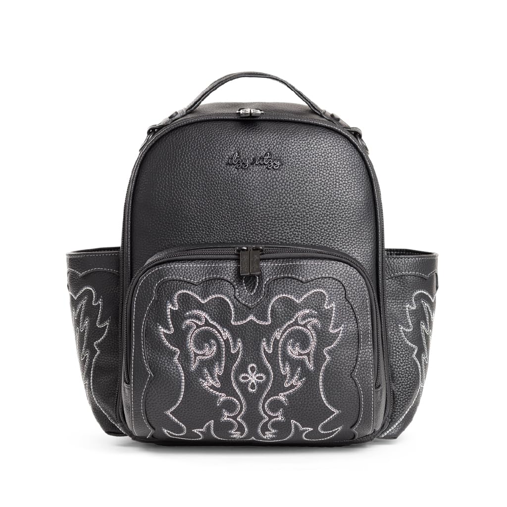 Itzy Ritzy Mini Plus Outlaw front view highlights chic vegan leather and compact carry