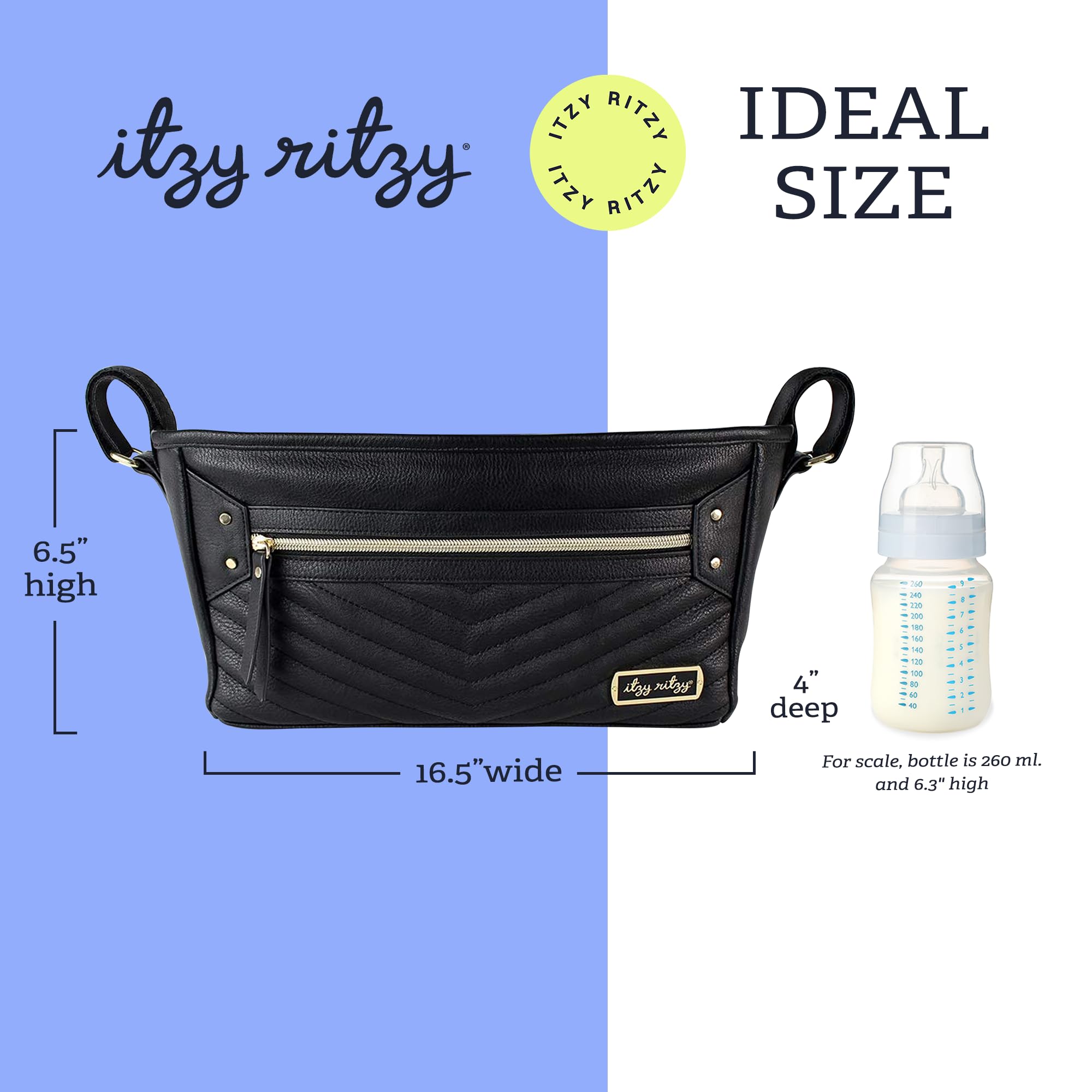 Itzy Ritzy black with gold hardware design adds a fashionable touch