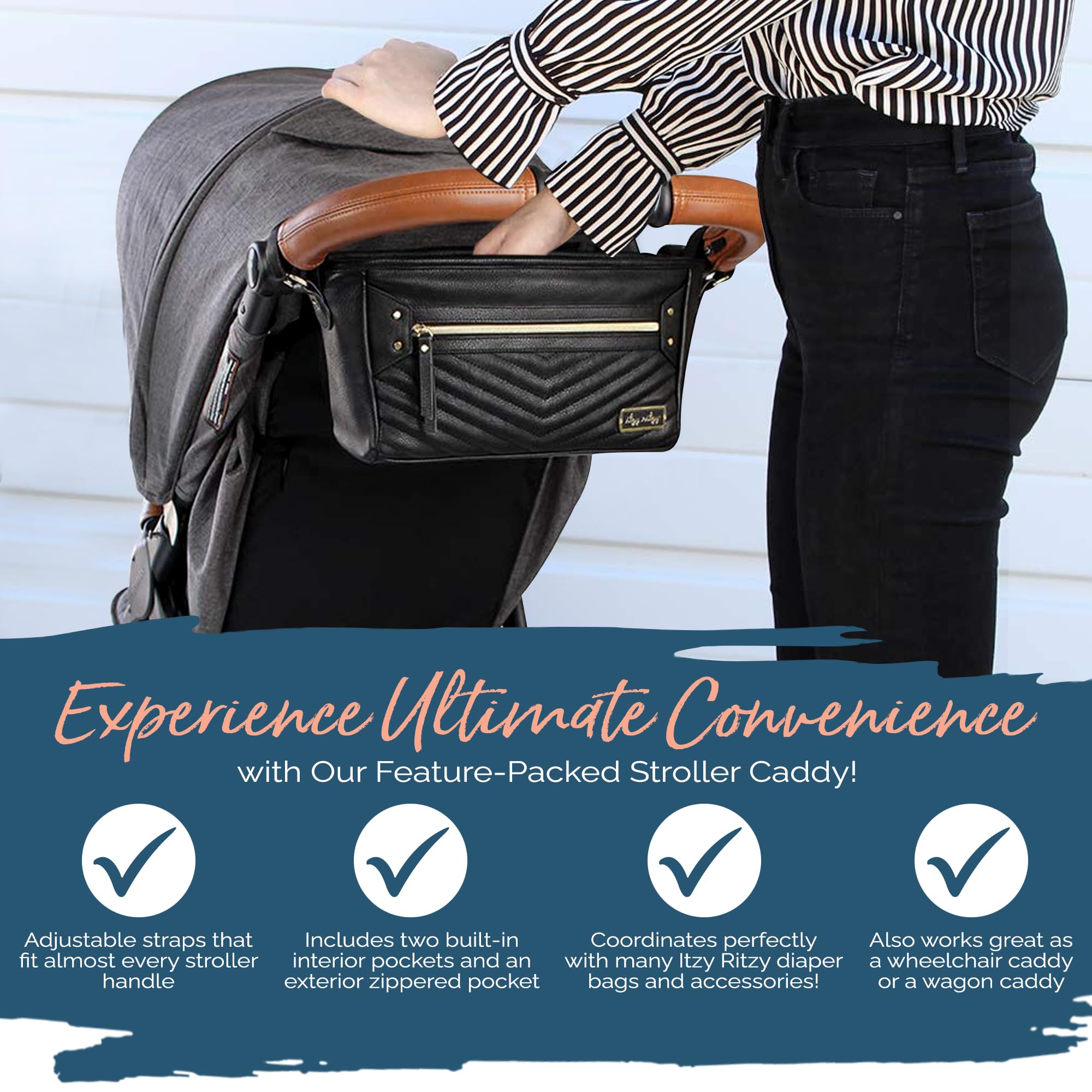 Itzy Ritzy stroller caddy bottle pockets for quick feeding access