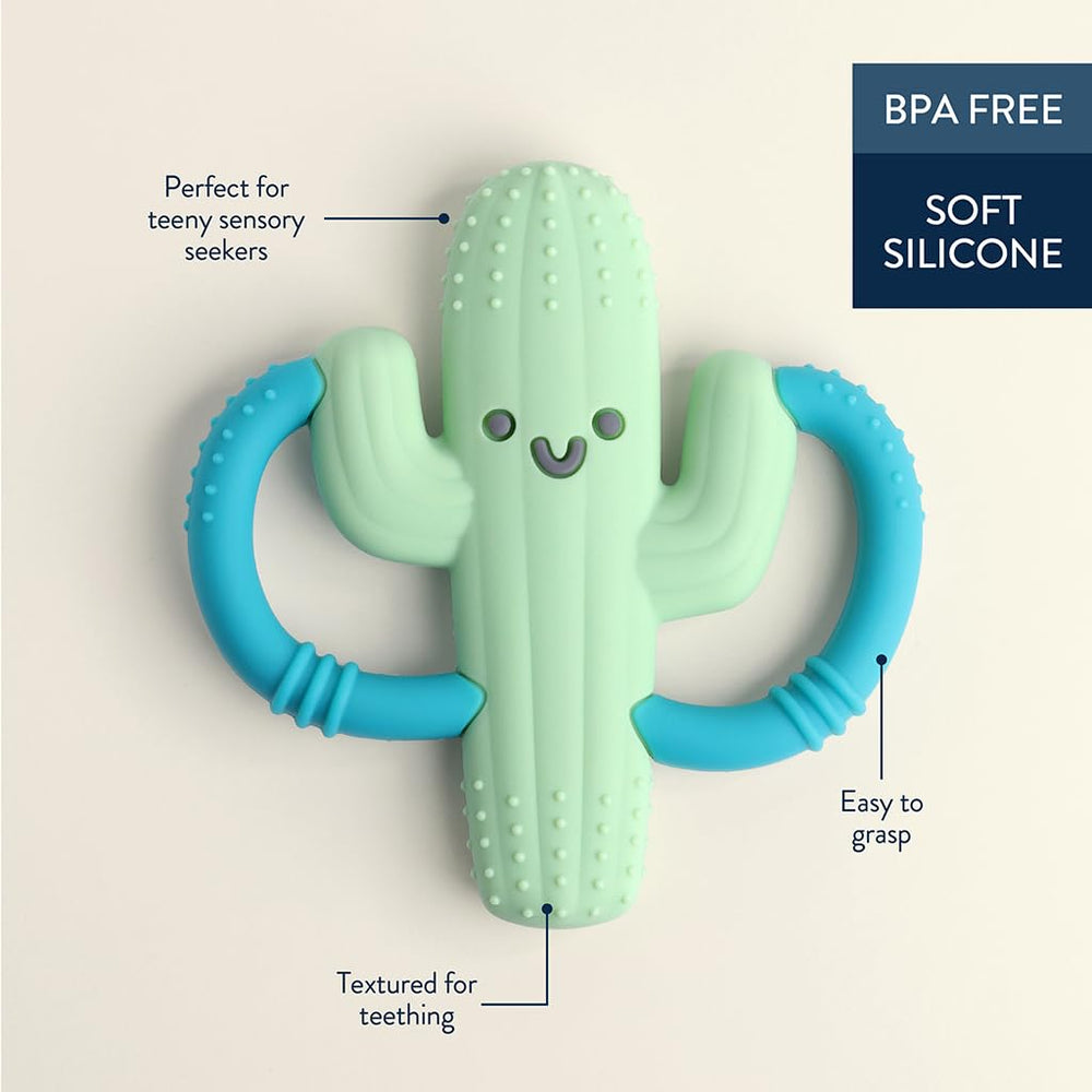 Itzy Ritzy teether promotes developmental grabbing and grip in infants.