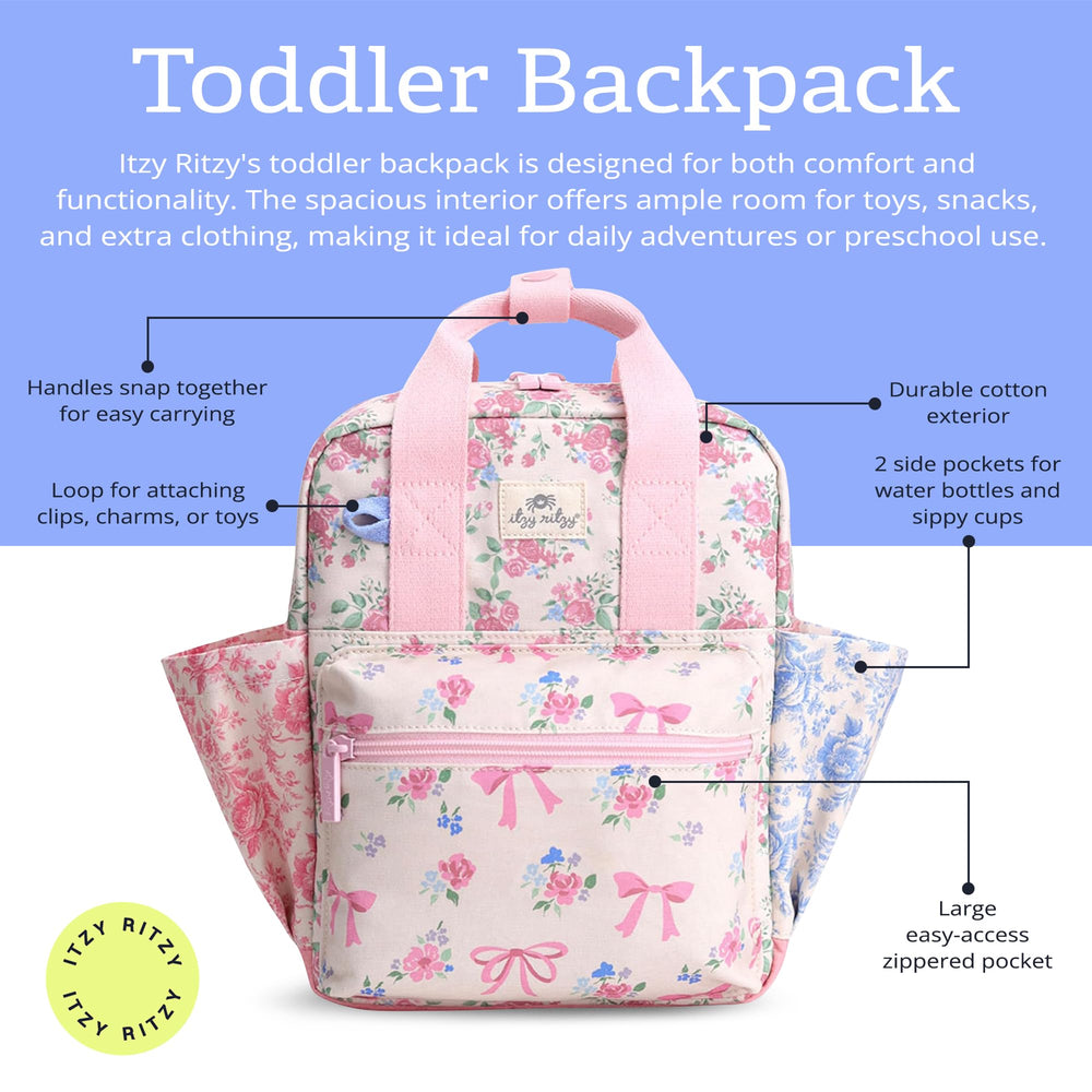 Itzy Ritzy backpack side pockets designed for water bottles during outings.